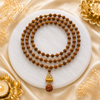 108 Beads Original 5 Mukhi Rudraksha Mala with Brass Capping and Trishul Damru Locket (Certified)