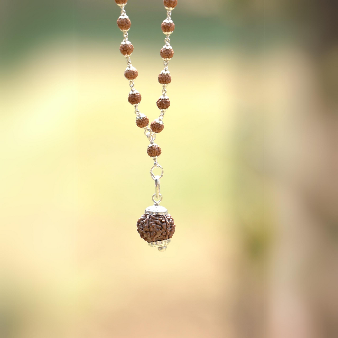 7 Mukhi Nepal Rudraksha Mala in Pure Silver (Certified)