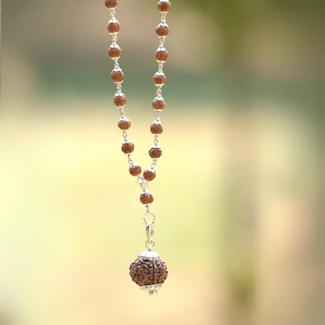 7 Mukhi Nepal Rudraksha Mala in Pure Silver (Certified)