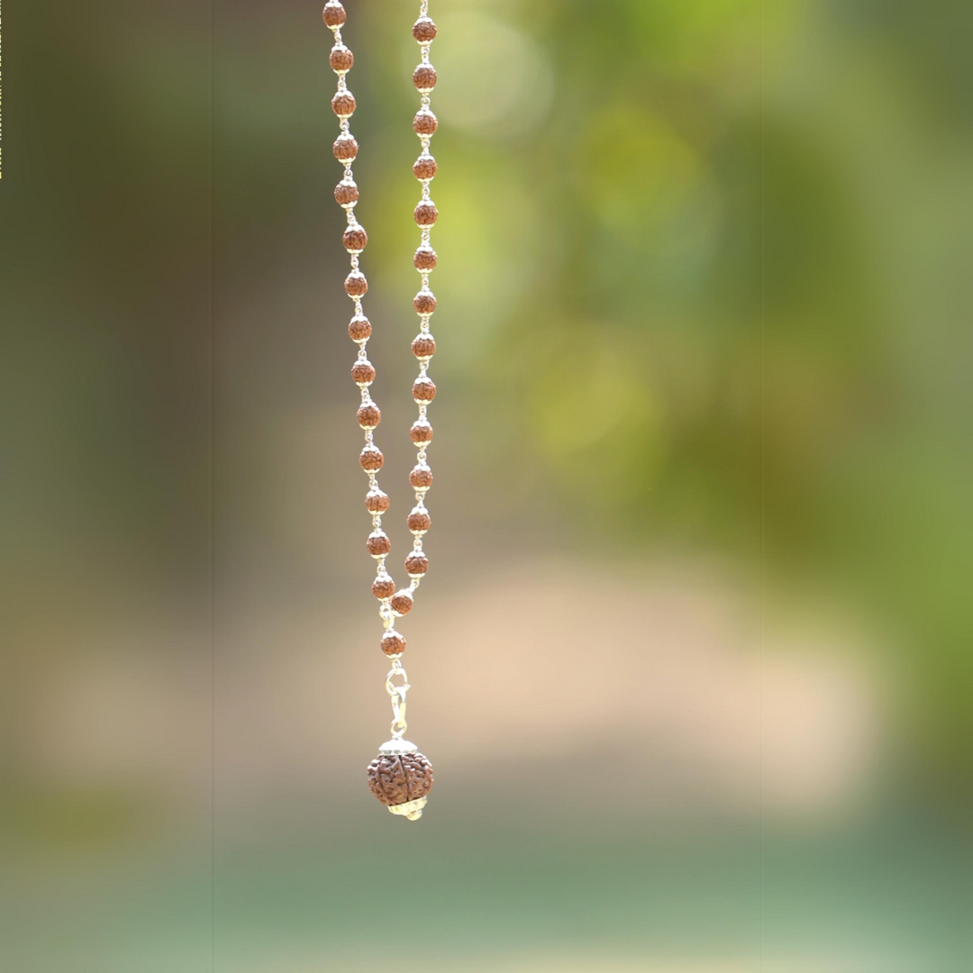 7 Mukhi Nepal Rudraksha Mala in Pure Silver (Certified)