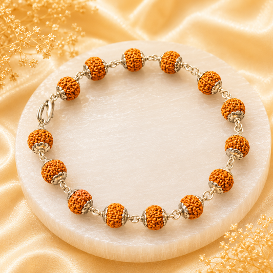 5 Face Rudraksha Bracelet In Pure Silver Capping (Certified)