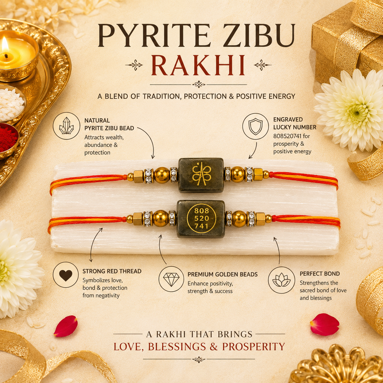 Pyrite Zibu Rakhi – Sacred Bar ( BUY 1 GET 1 FREE )