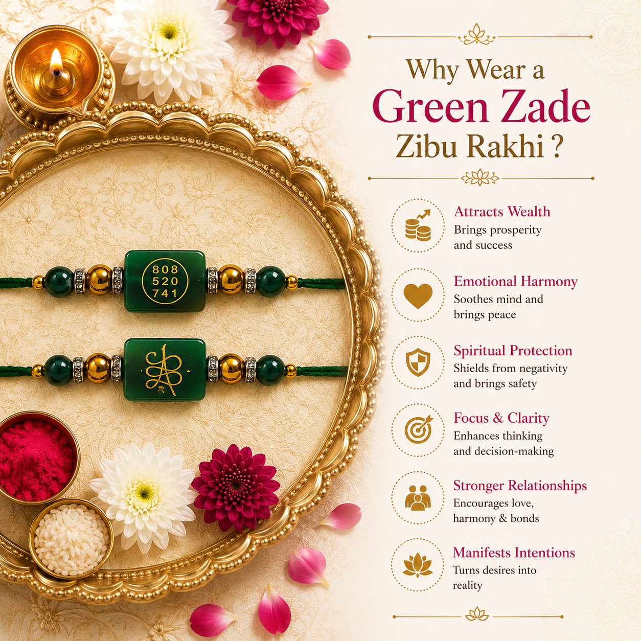 Green Zade Zibu Rakhi ( BUY 1 GET 1 FREE )