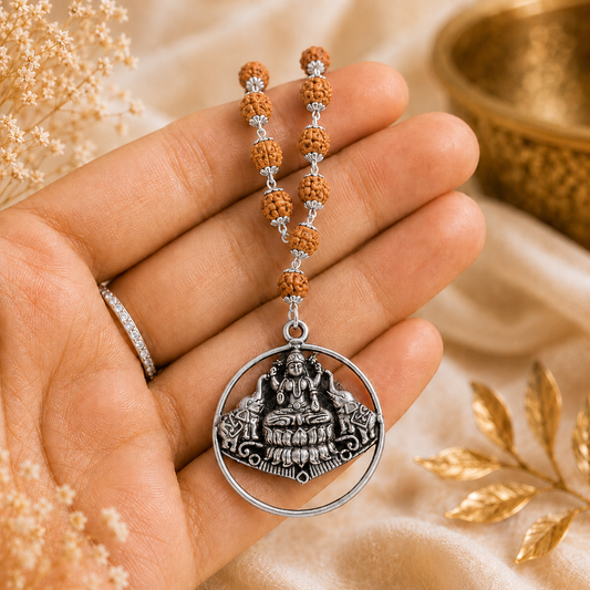 Gaja Lakshmi Locket - Silver Capped