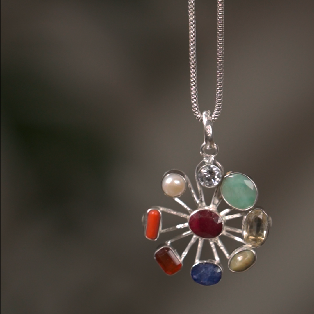Navratan Locket In Pure Silver (Certified)