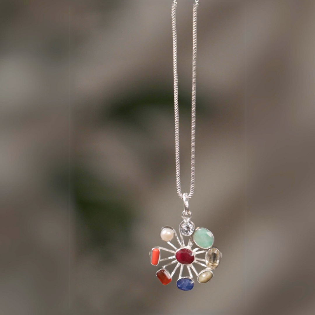 Navratan Locket In Pure Silver (Certified)