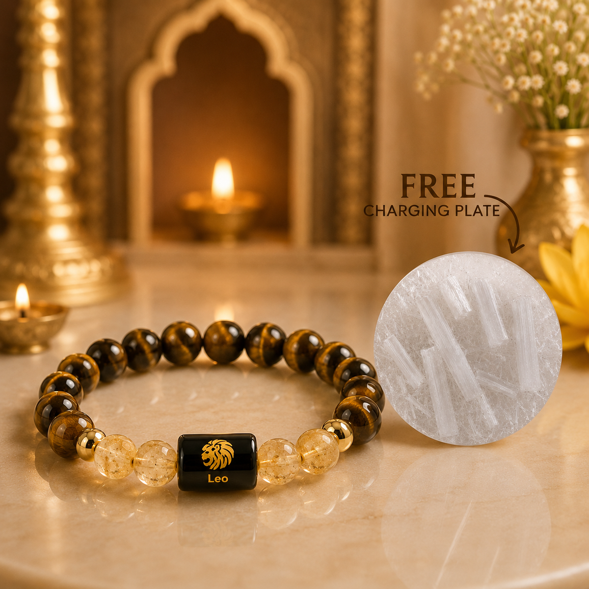 Leo Zodiac Bracelet With selenite plate