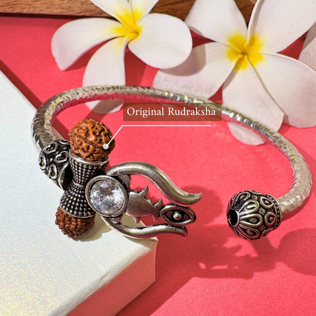 Trident Kada - Trishul Damru Kada with 5 Mukhi Rudraksha Beads