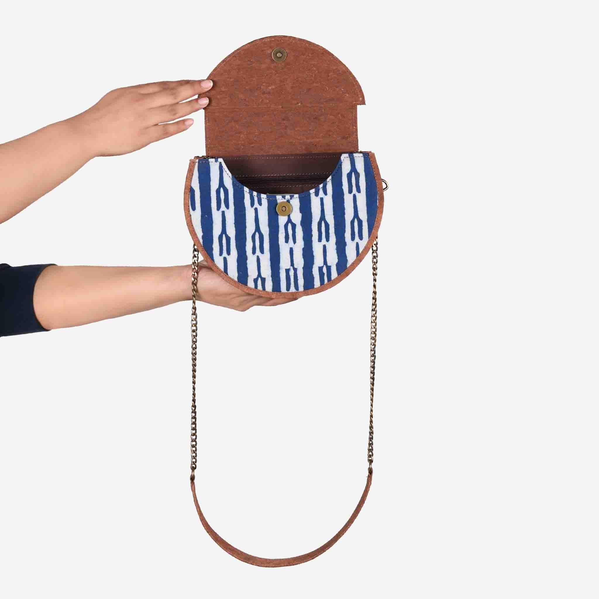 Indigo Fork Dabu Printed and Vegan Leather Moon Sling