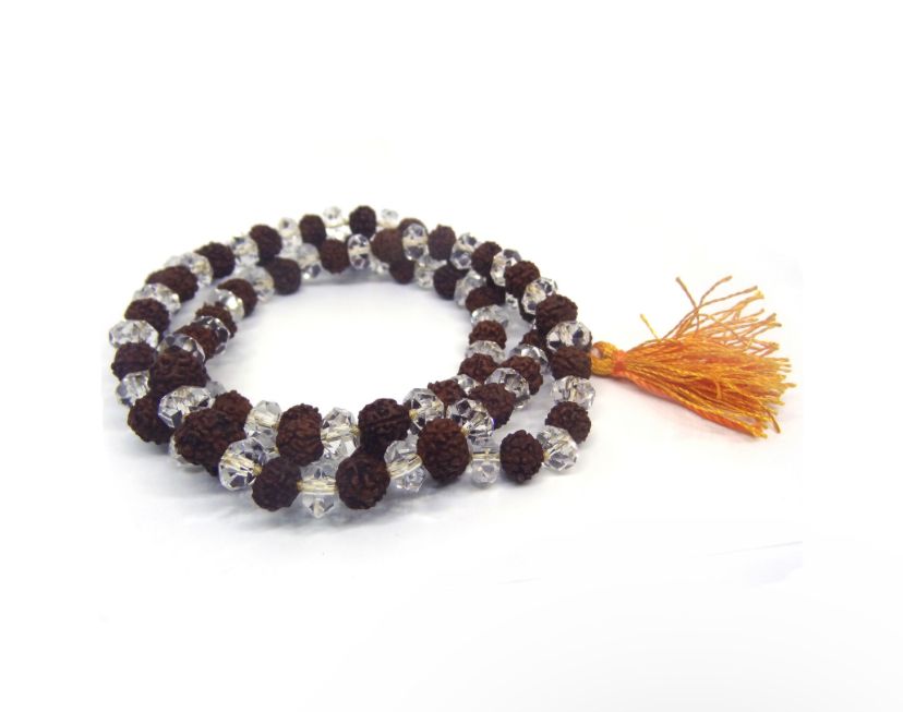 Natural Rudraksha And Diamond Cut Sphatik Mala (Certified)