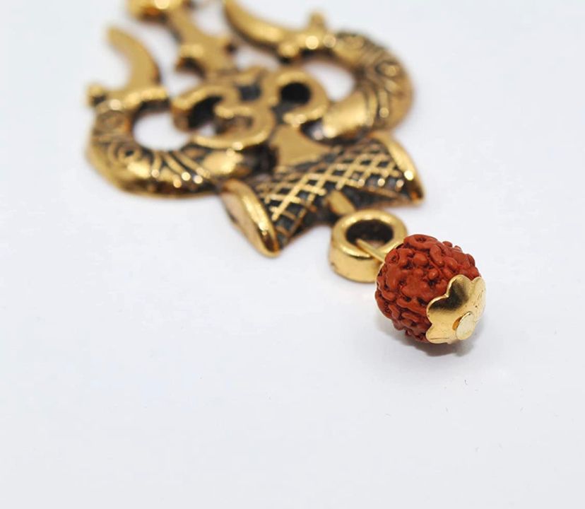 Original Mahakal Locket with Rudraksha, Golden Om Trishul Damru Pendant