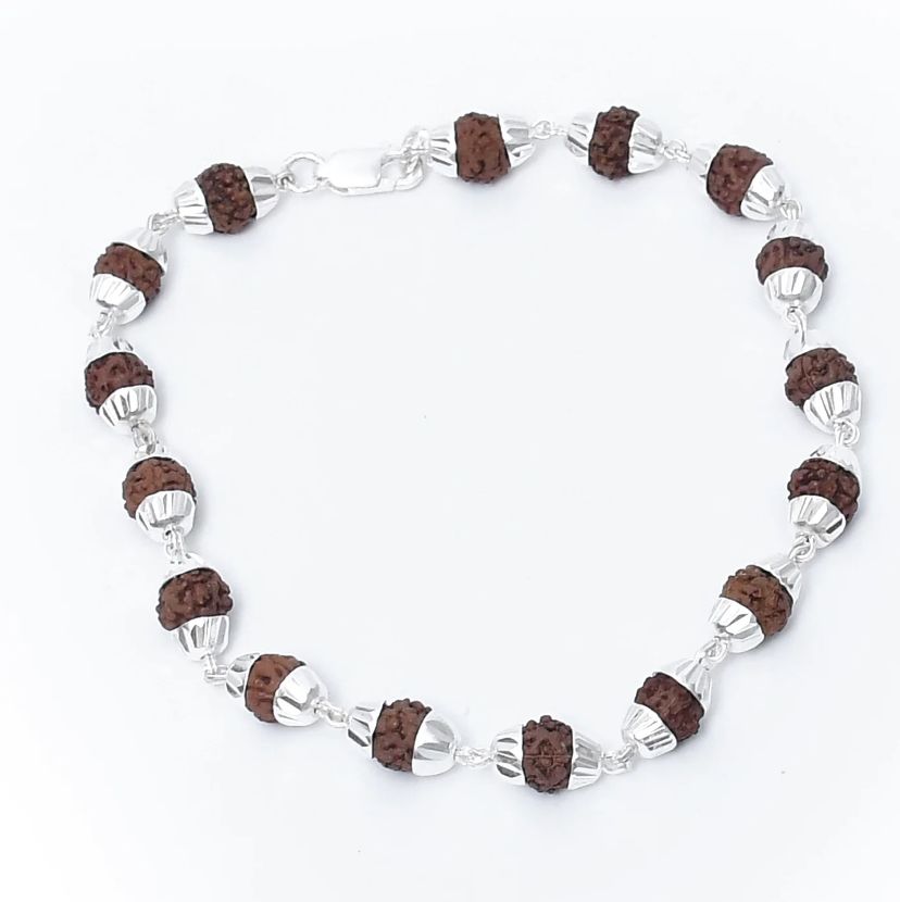 5 Face Rudraksha Bracelet In Pure Silver Capping (Certified)