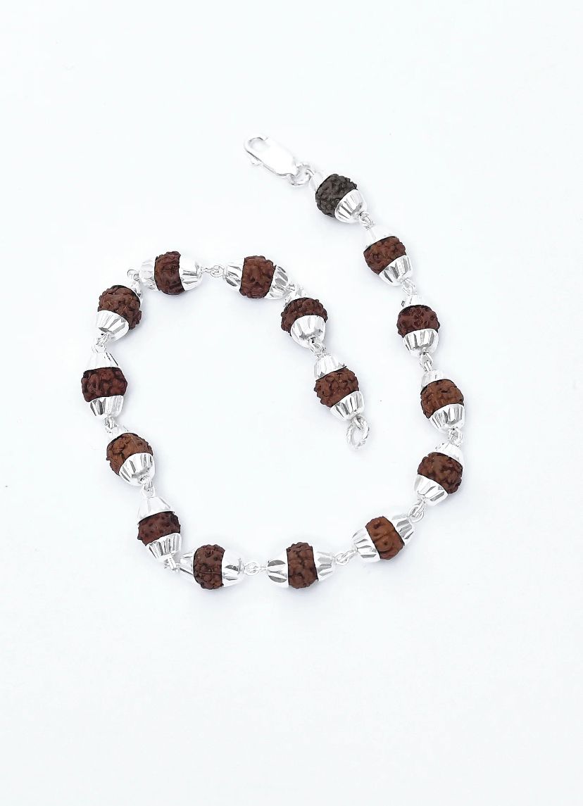5 Face Rudraksha Bracelet In Pure Silver Capping (Certified)