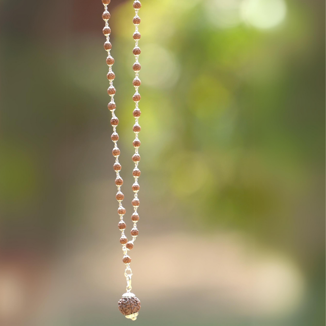 7 Mukhi Nepal Rudraksha Mala in Pure Silver