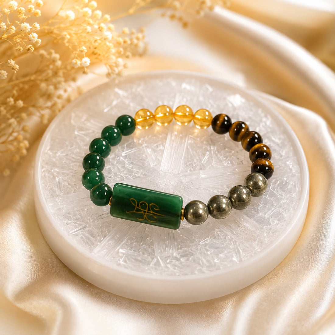 Money Magnet Crystal Bracelet with Free Selenite Charging Plate