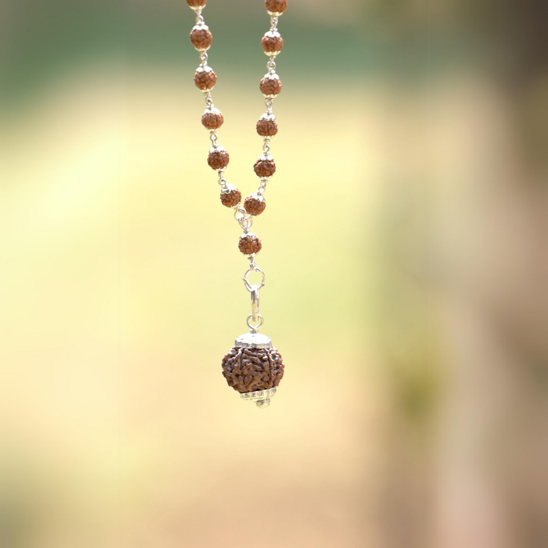 7 Mukhi Nepal Rudraksha Mala in Pure Silver