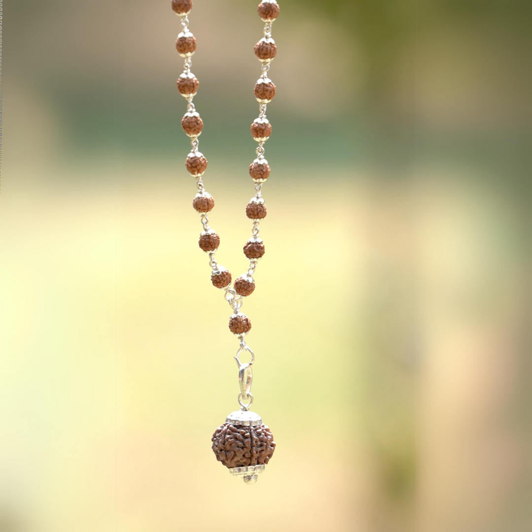 7 Mukhi Nepal Rudraksha Mala in Pure Silver