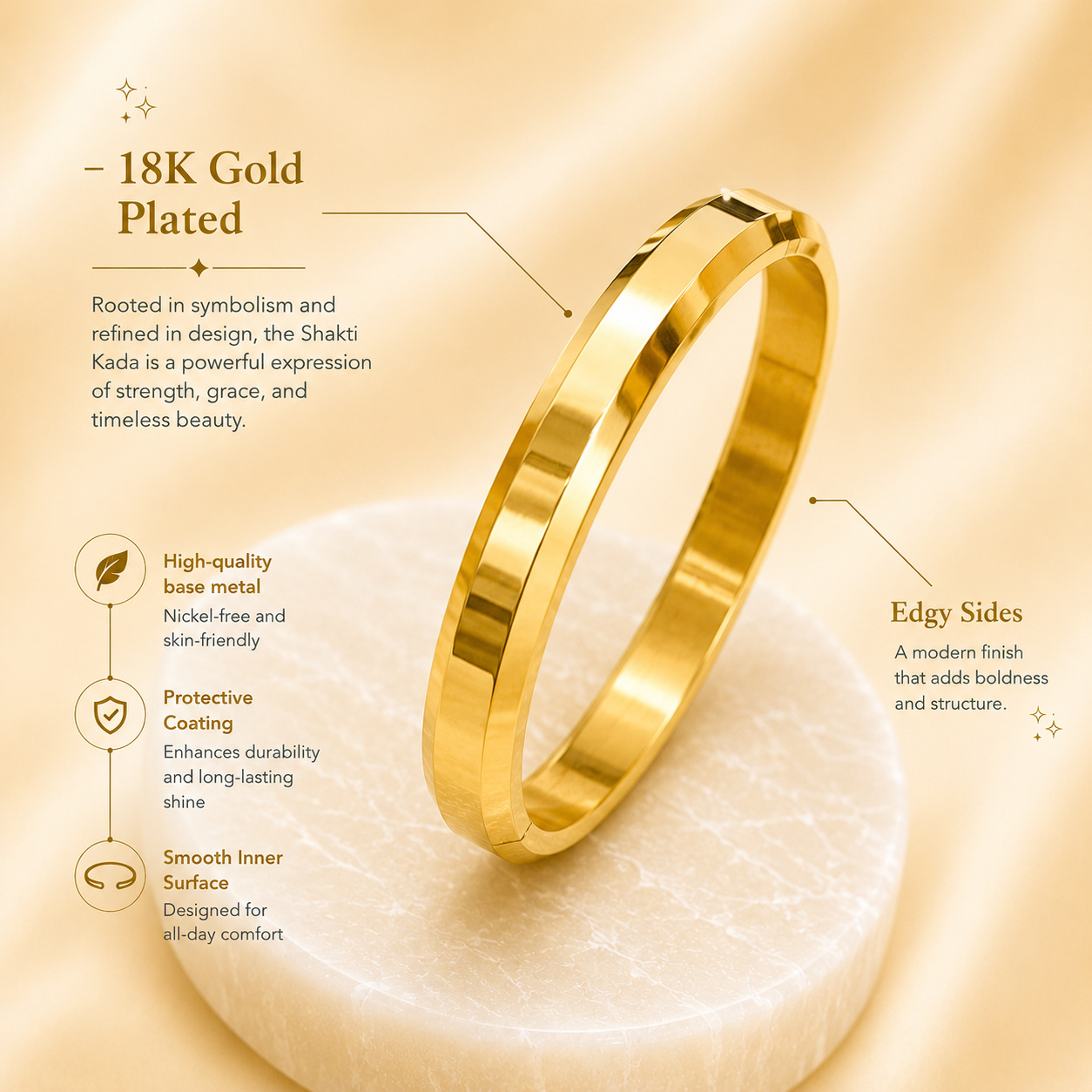 Shakti Kada – 18K Gold Plated (Edged)