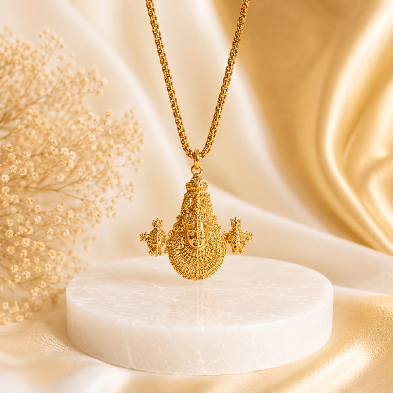 Tirupati Balaji Locket with Chain(Gold Plated) - Free Rudraksha Bracelet