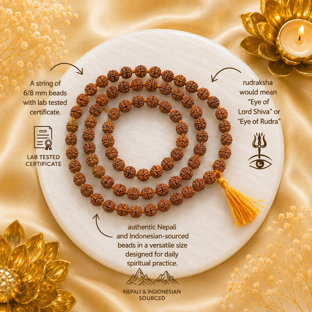 Authentic 5 Mukhi (Five-faced) Rudraksha Mala (Certified)
