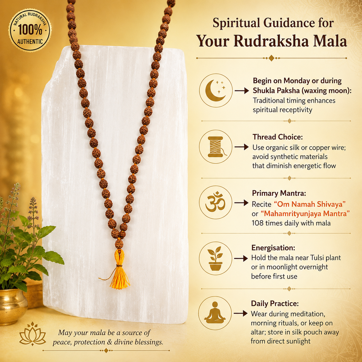 Authentic 5 Mukhi (Five-faced) Rudraksha Mala (Certified)