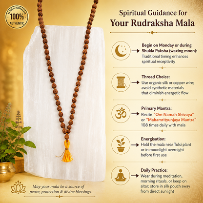 Authentic 5 Mukhi (Five-faced) Rudraksha Mala (Certified)
