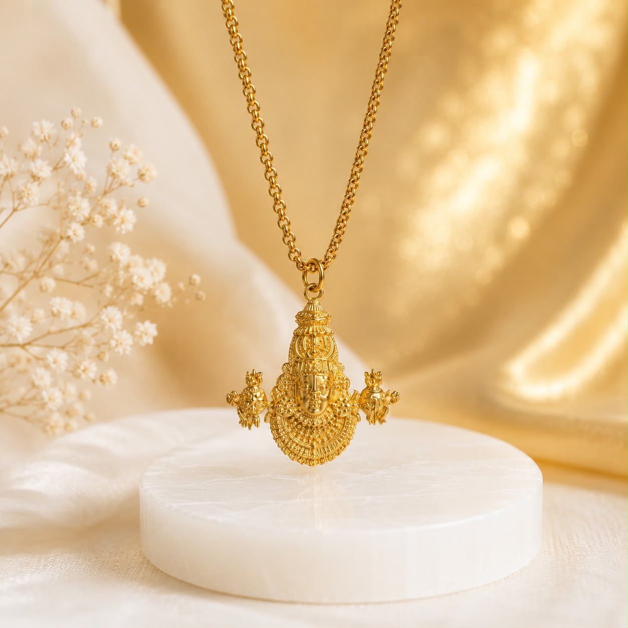 Tirupati Balaji Locket with Chain(Gold Plated) - Free Rudraksha Bracelet