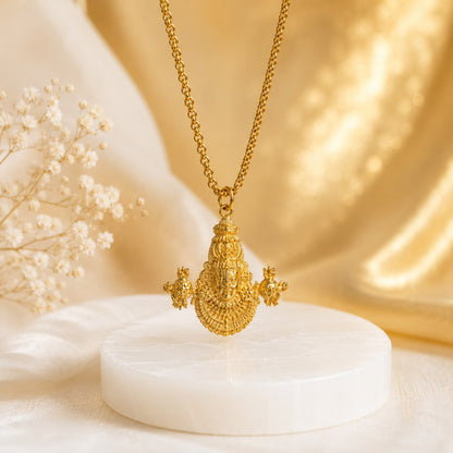 Tirupati Balaji Locket with Chain(Gold Plated) - Free Rudraksha Bracelet