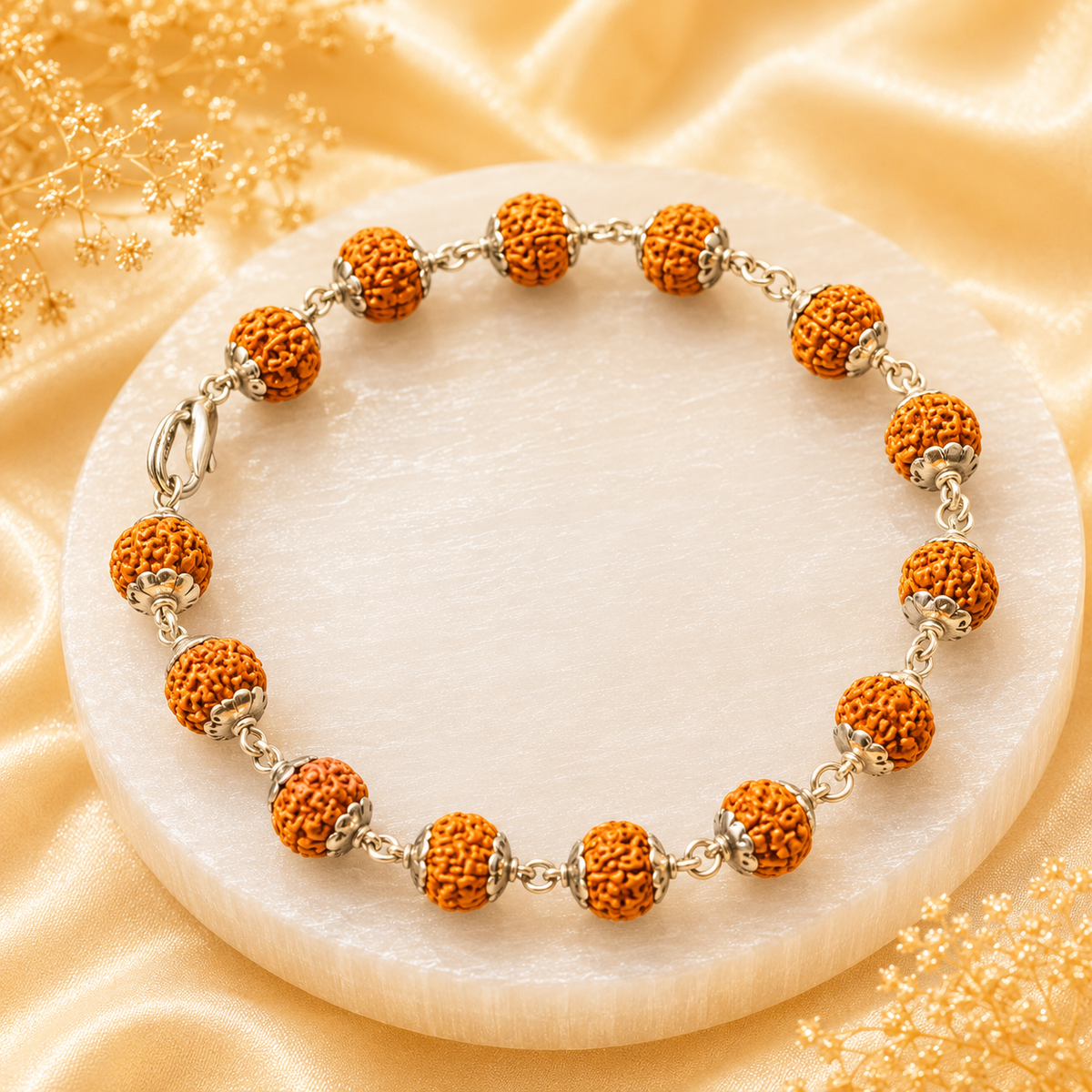 5 Face Rudraksha Bracelet In Pure Silver Capping (Certified)