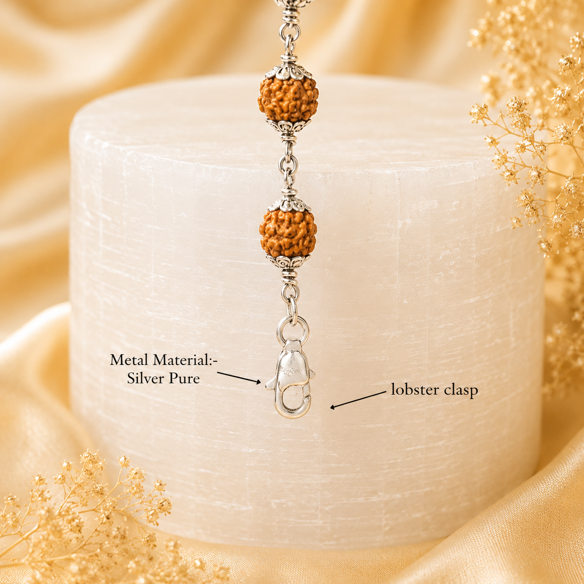 5 Face Rudraksha Bracelet In Pure Silver Capping (Certified)