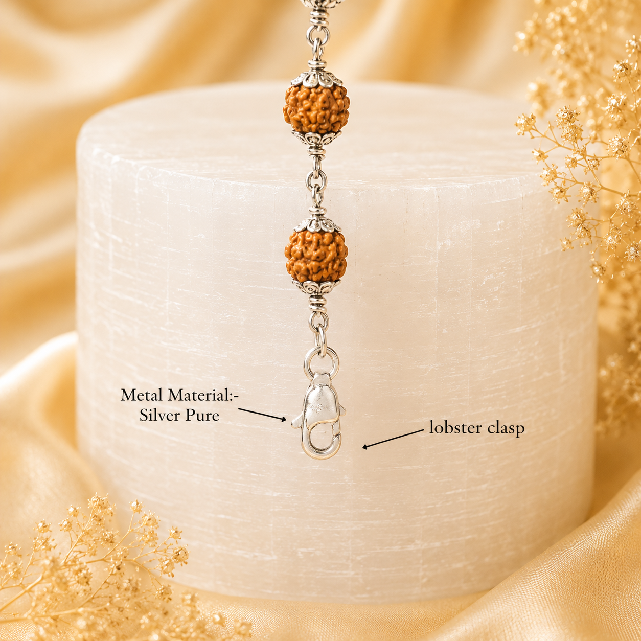 5 Face Rudraksha Bracelet In Pure Silver Capping (Certified)
