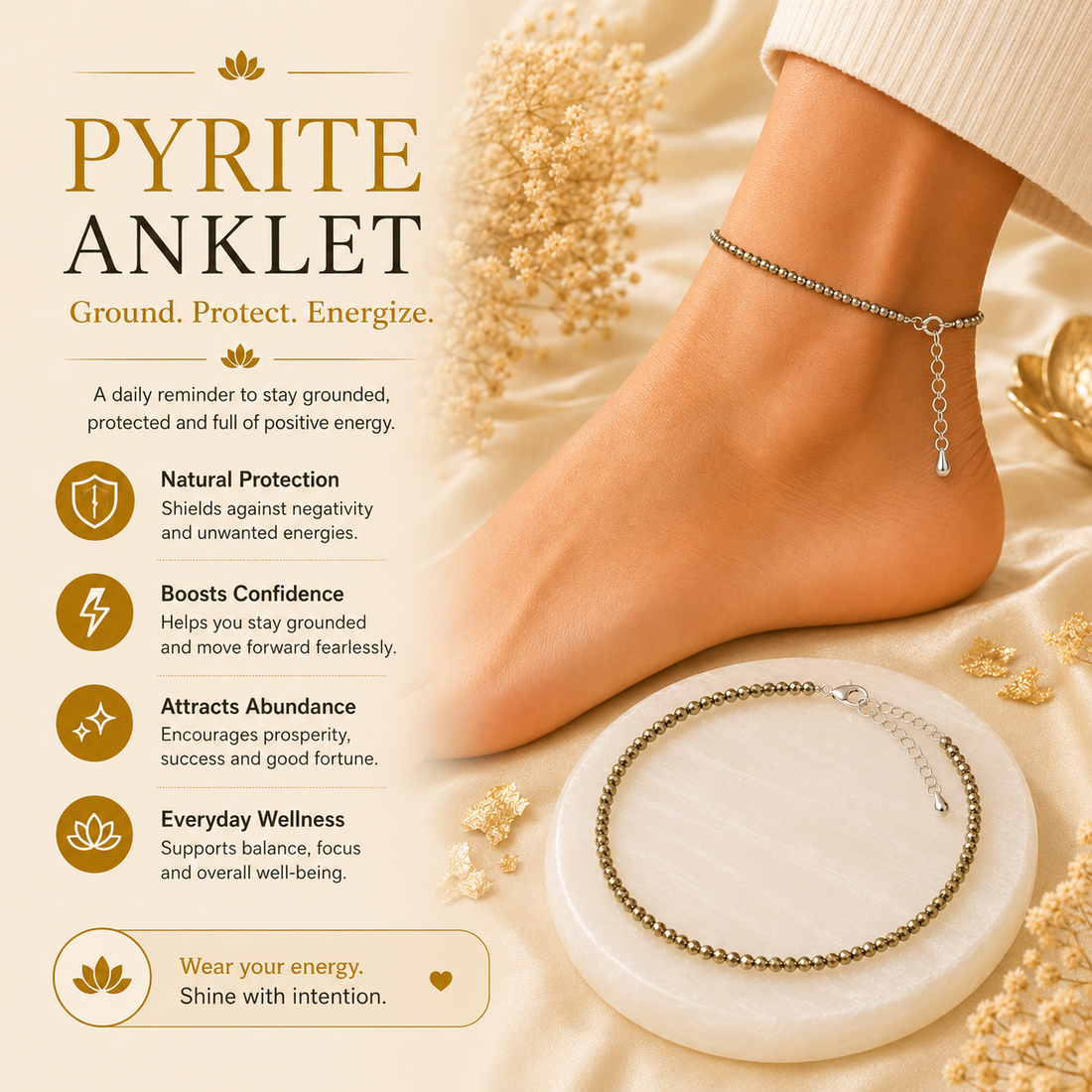 Raw Pyrite Anklet &amp; Raw Pyrite Stone Combo