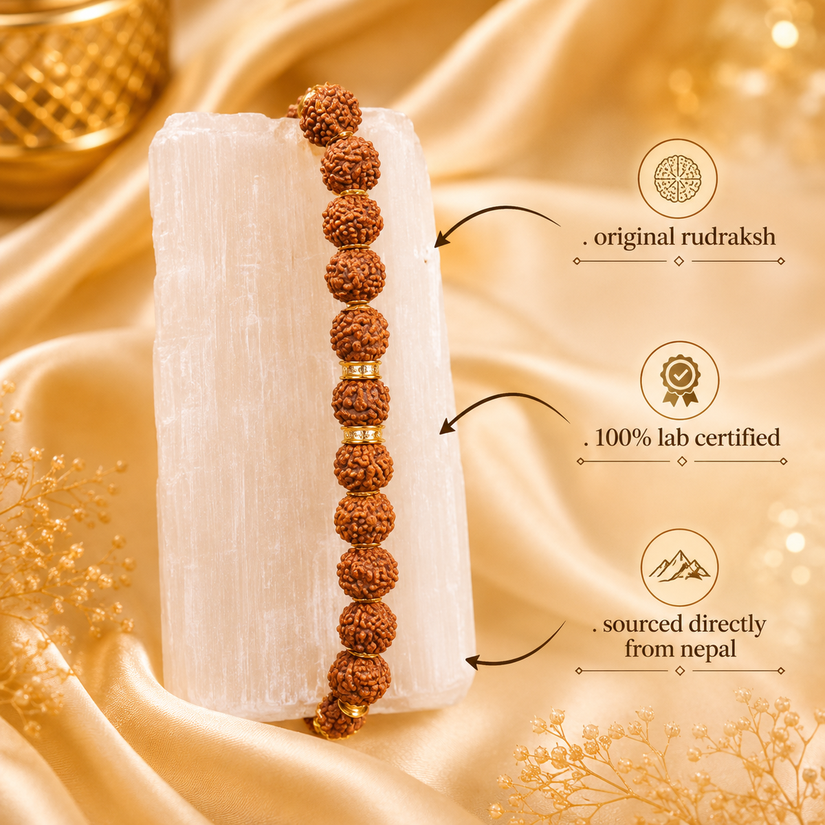 Authentic 5 Mukhi (Five-faced) Rudraksha Bracelet with 5 Mukhi Nepal Bead