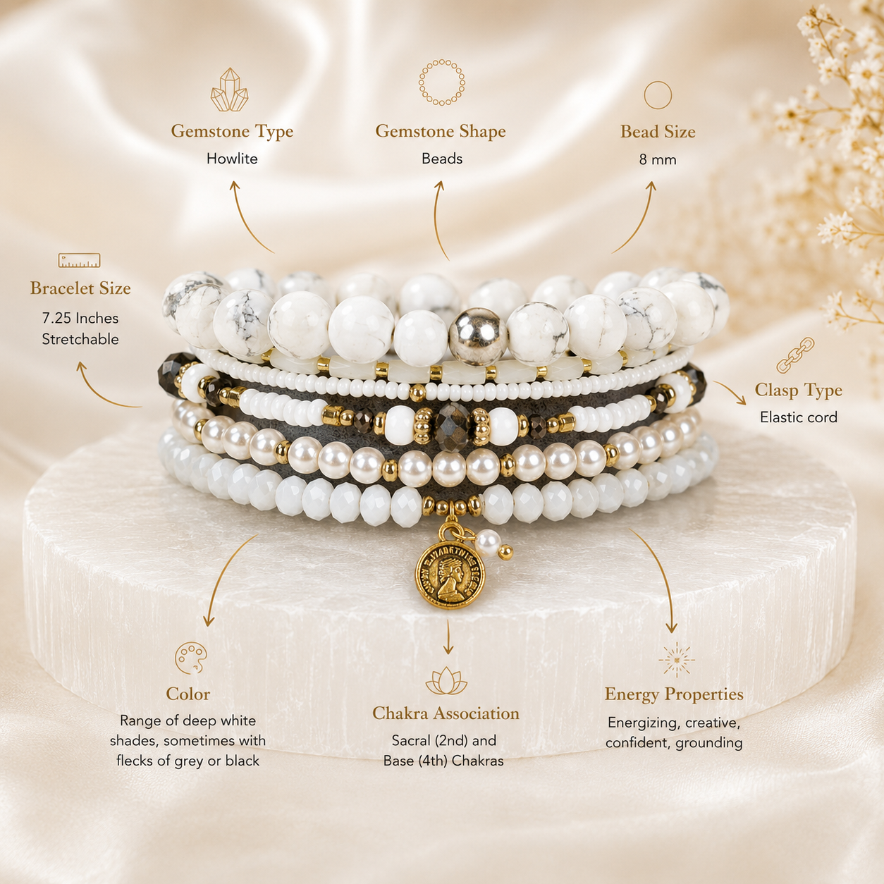 Find your Zen - Howlite Stack ( Set of 6 Bracelets )