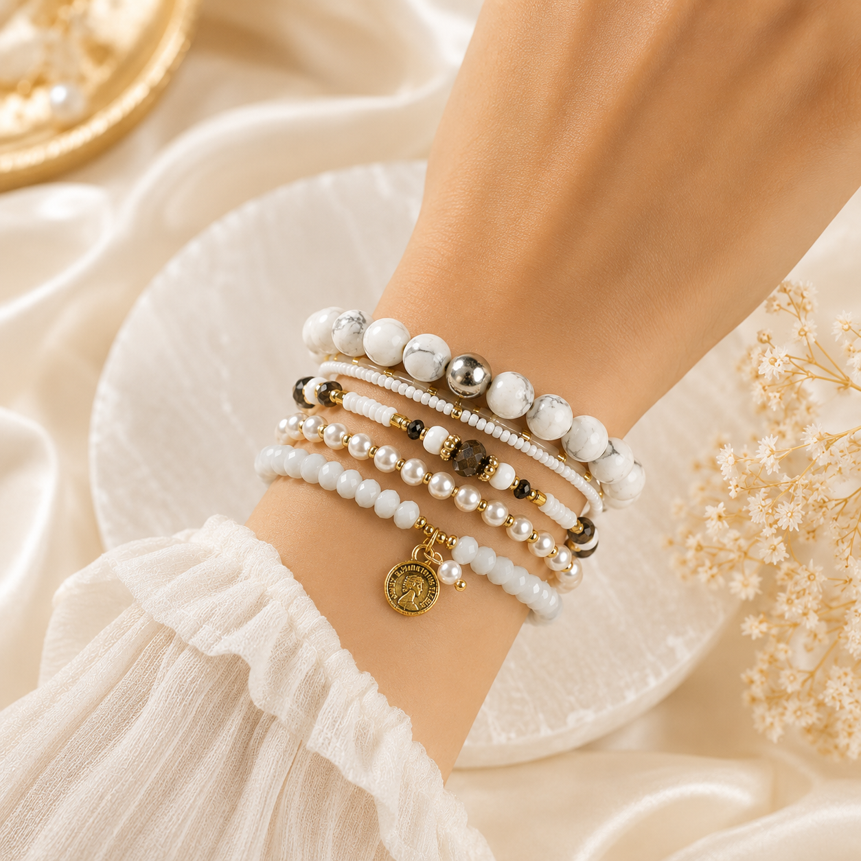 Find your Zen - Howlite Stack ( Set of 6 Bracelets )