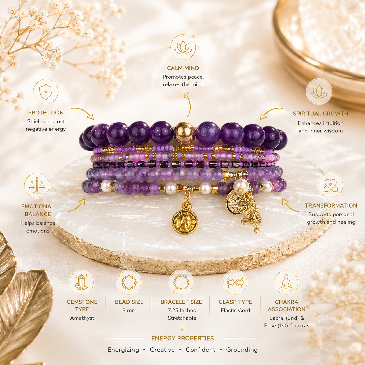 Amethyst ( Set of 6 Bracelets )