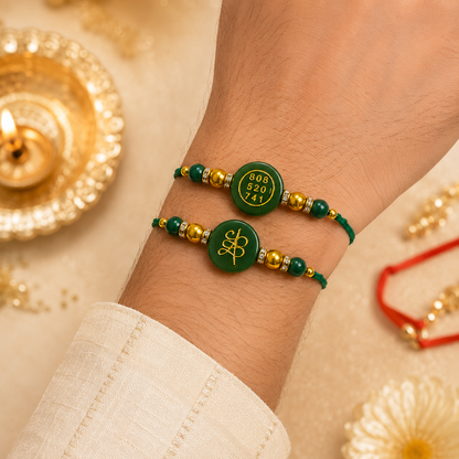 GREEN ZADE ROUND ZIBU RAKHI ( BUY 1 GET 1 FREE )