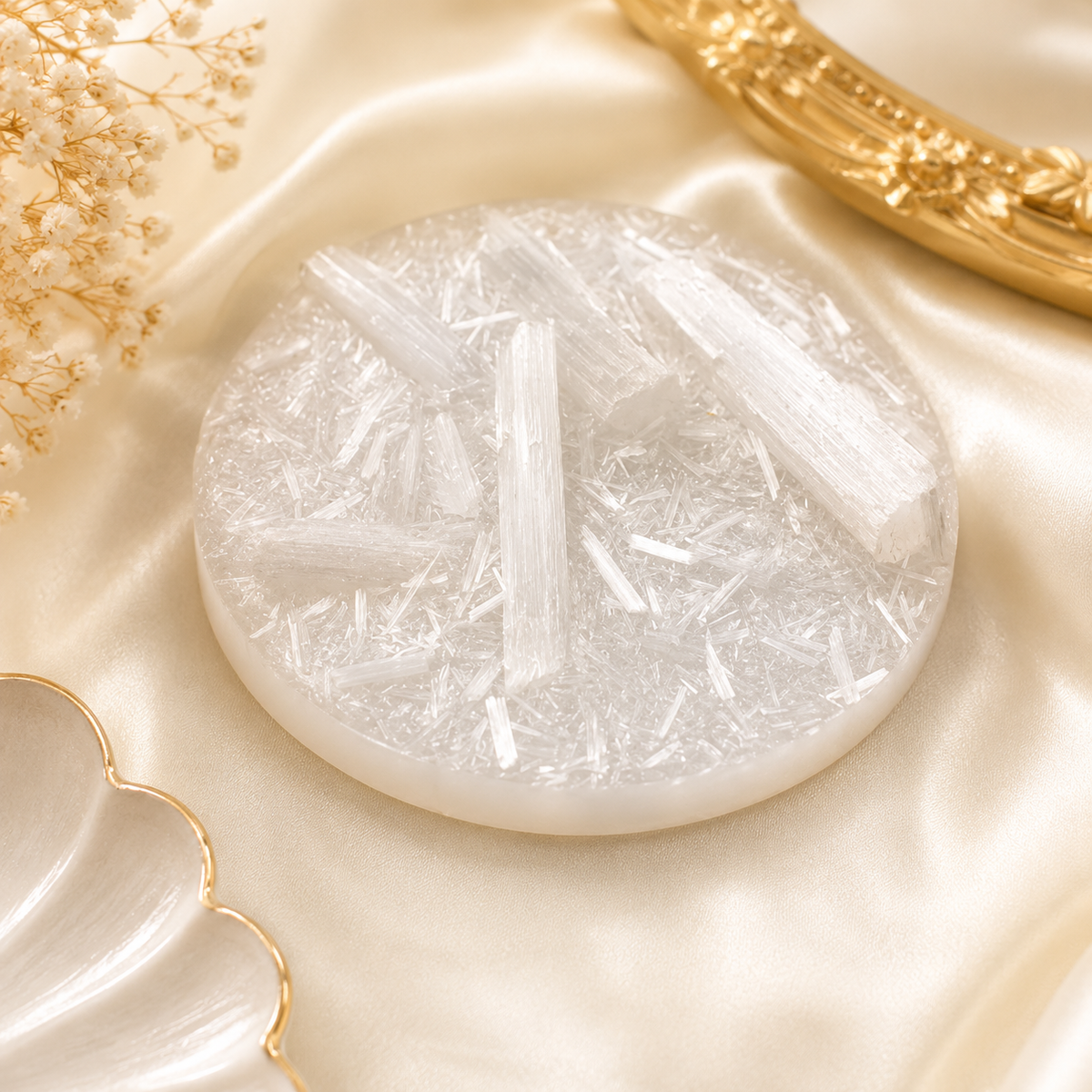 Natural Raw Selenite Plate – Moroccan Crystal Charging Stone