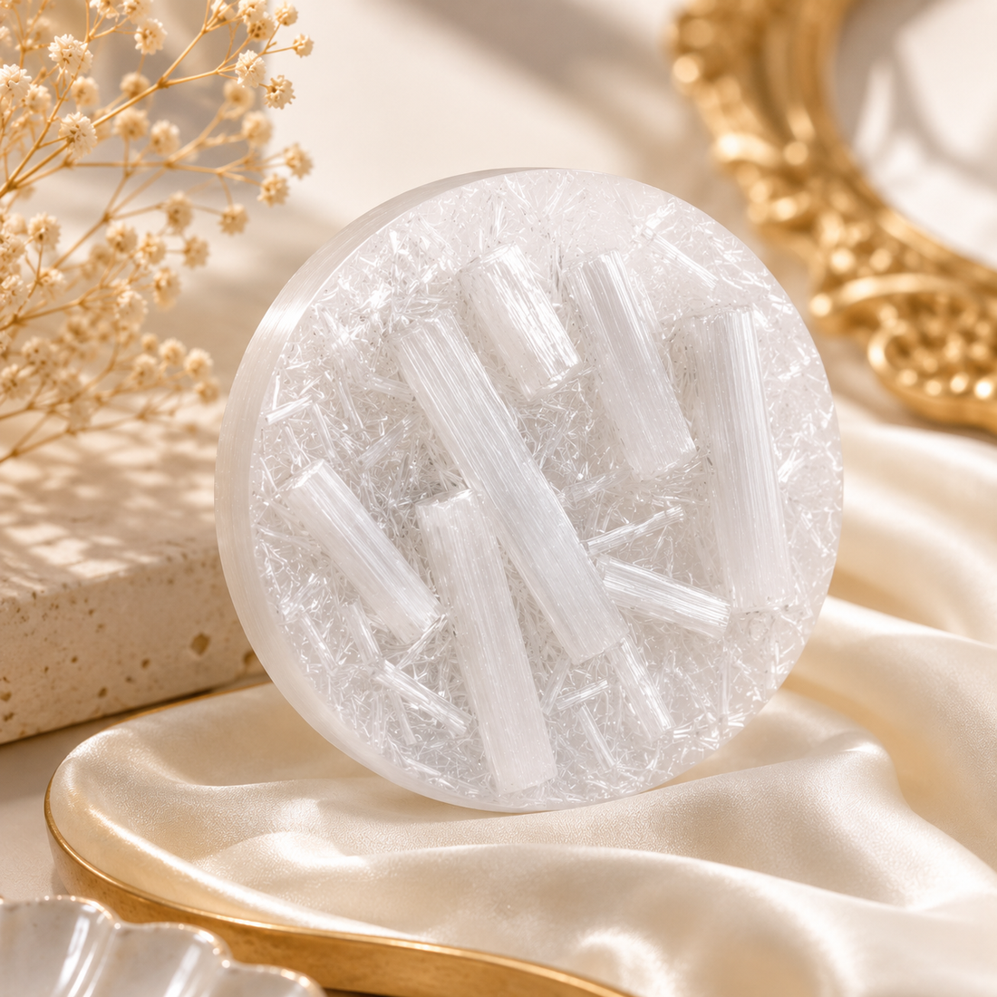 Natural Raw Selenite Plate – Moroccan Crystal Charging Stone