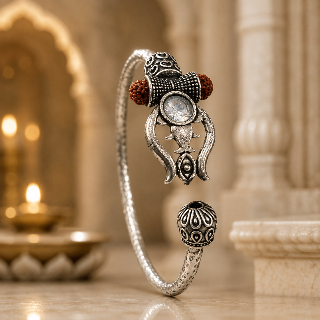 Trident Kada - Trishul Damru Kada with 5 Mukhi Rudraksha Beads - (𝐁𝐮𝐲𝟏 𝐆𝐞𝐭𝟏 𝐅𝐫𝐞𝐞)