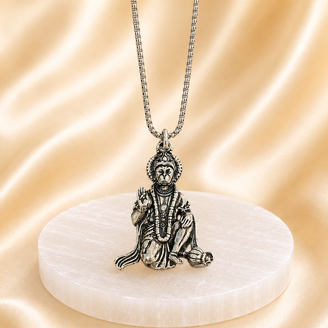 Bajrang Bali Locket with Chain — Silver Finish