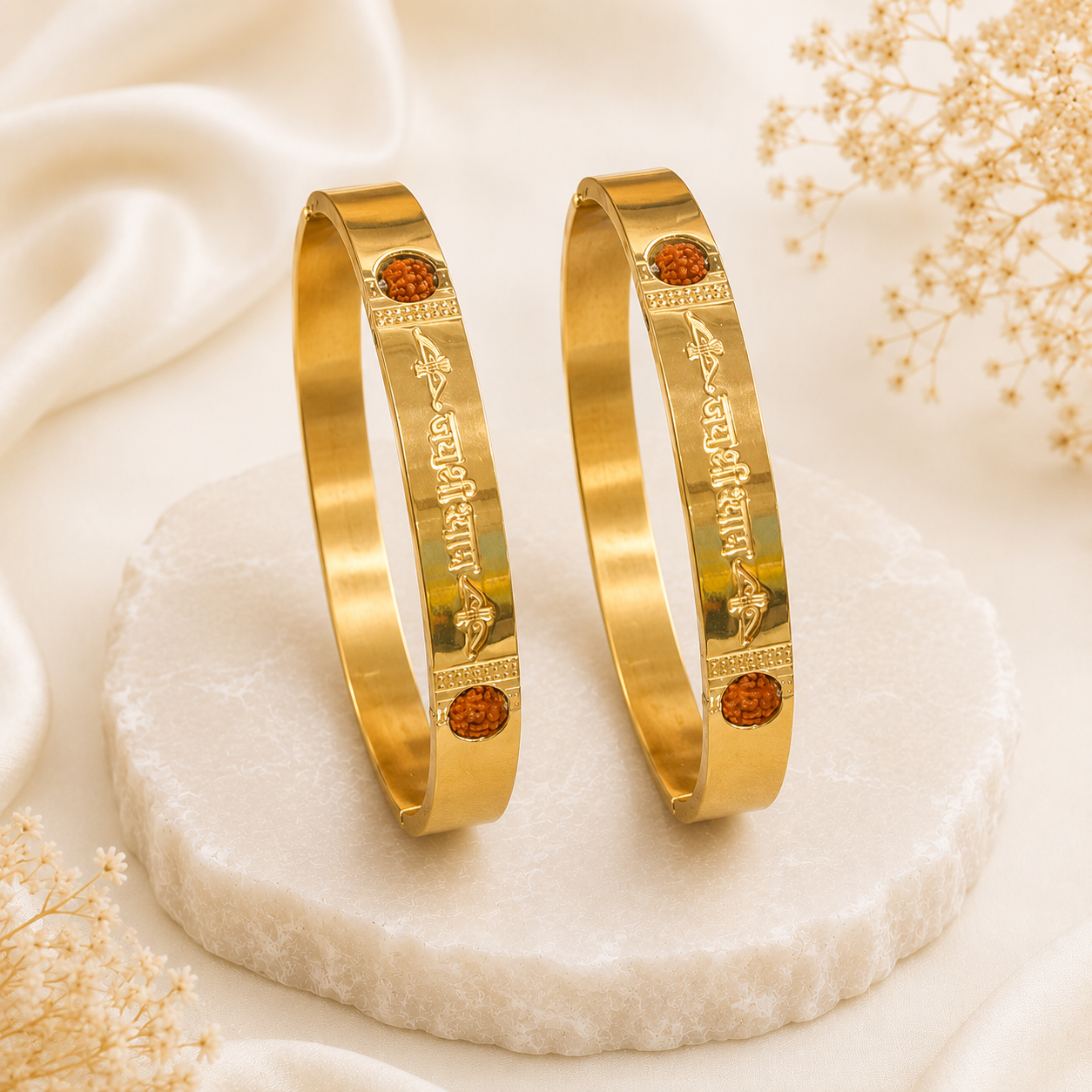The Resilience Kada ( 18 K Gold Plated ) - Rudraksha