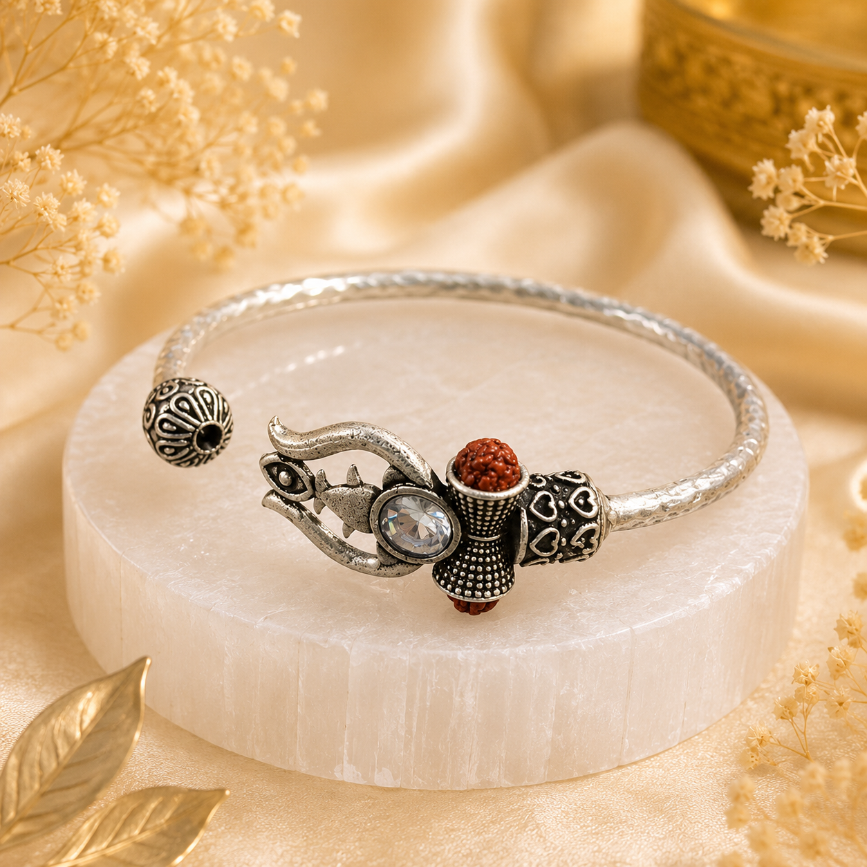 Trident Kada - Trishul Damru Kada with 5 Mukhi Rudraksha Beads - (𝐁𝐮𝐲𝟏 𝐆𝐞𝐭𝟏 𝐅𝐫𝐞𝐞)