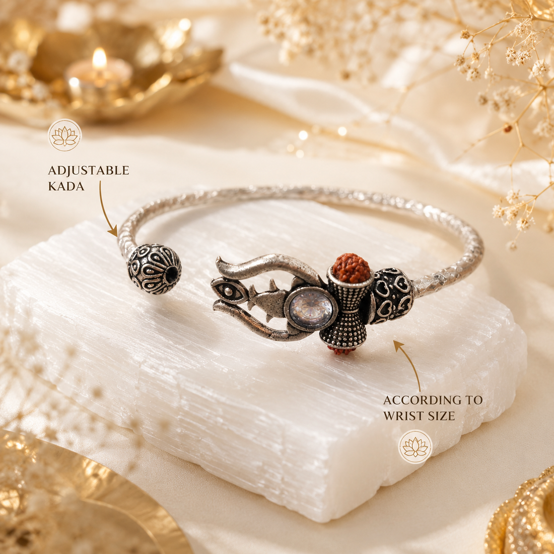 Trident Kada - Trishul Damru Kada with 5 Mukhi Rudraksha Beads - (𝐁𝐮𝐲𝟏 𝐆𝐞𝐭𝟏 𝐅𝐫𝐞𝐞)