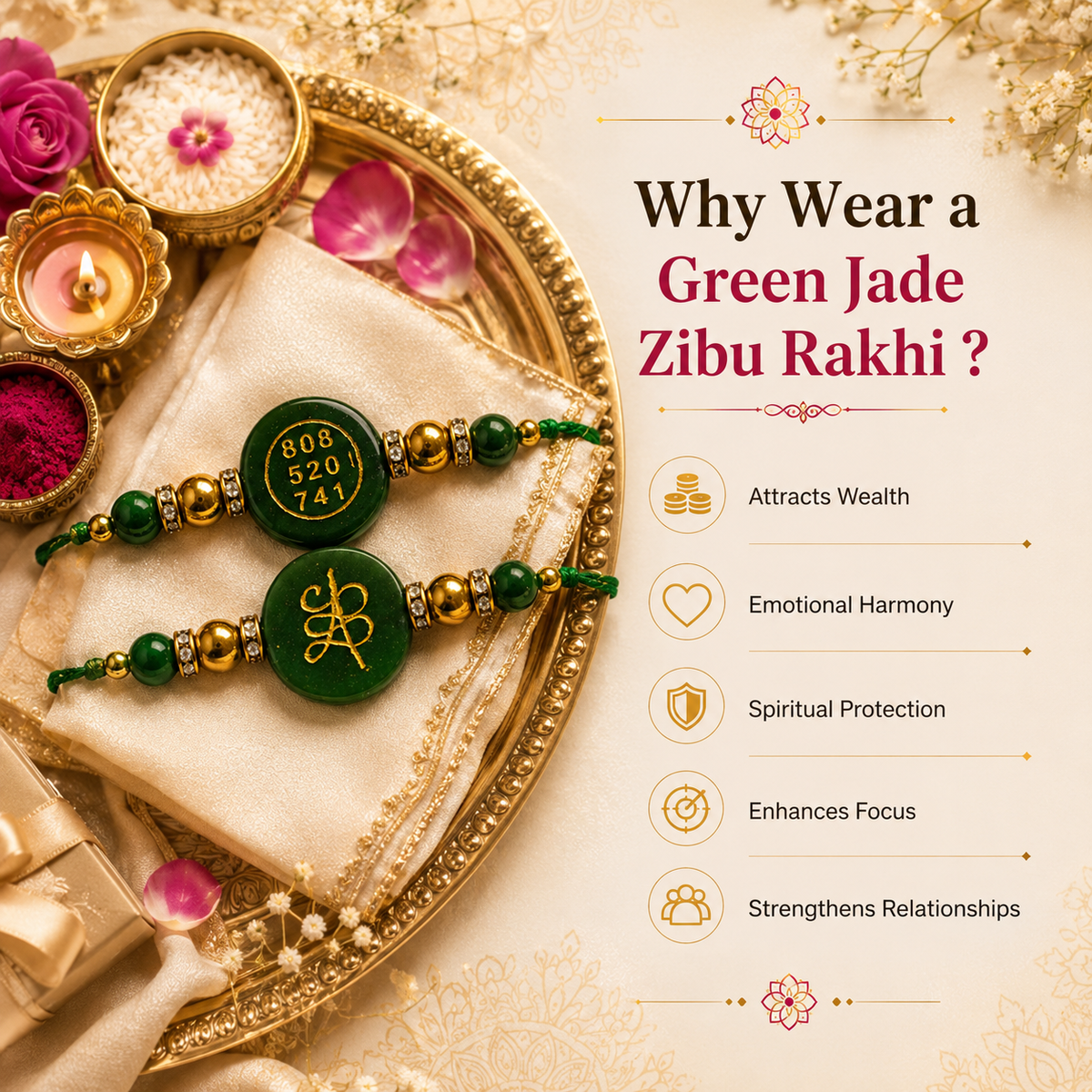 GREEN ZADE ROUND ZIBU RAKHI ( PACK OF 2 )
