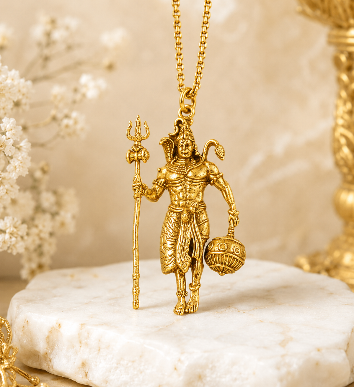 Rudra Hanuman Locket with Chain(Gold Plated)