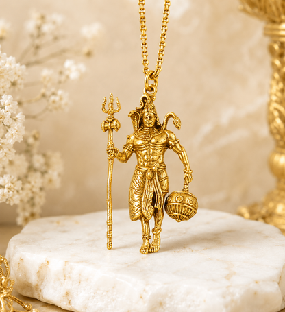 Rudra Hanuman Locket with Chain(Gold Plated) - Free Rudraksha Bracelet