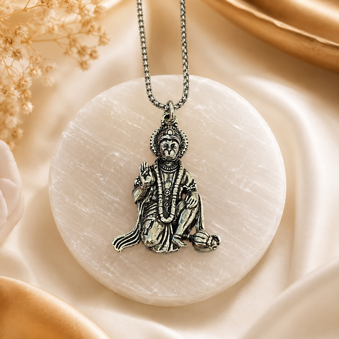 Bajrang Bali Locket with Chain — Silver Finish