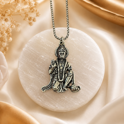 Bajrang Bali Locket with Chain — Silver Finish