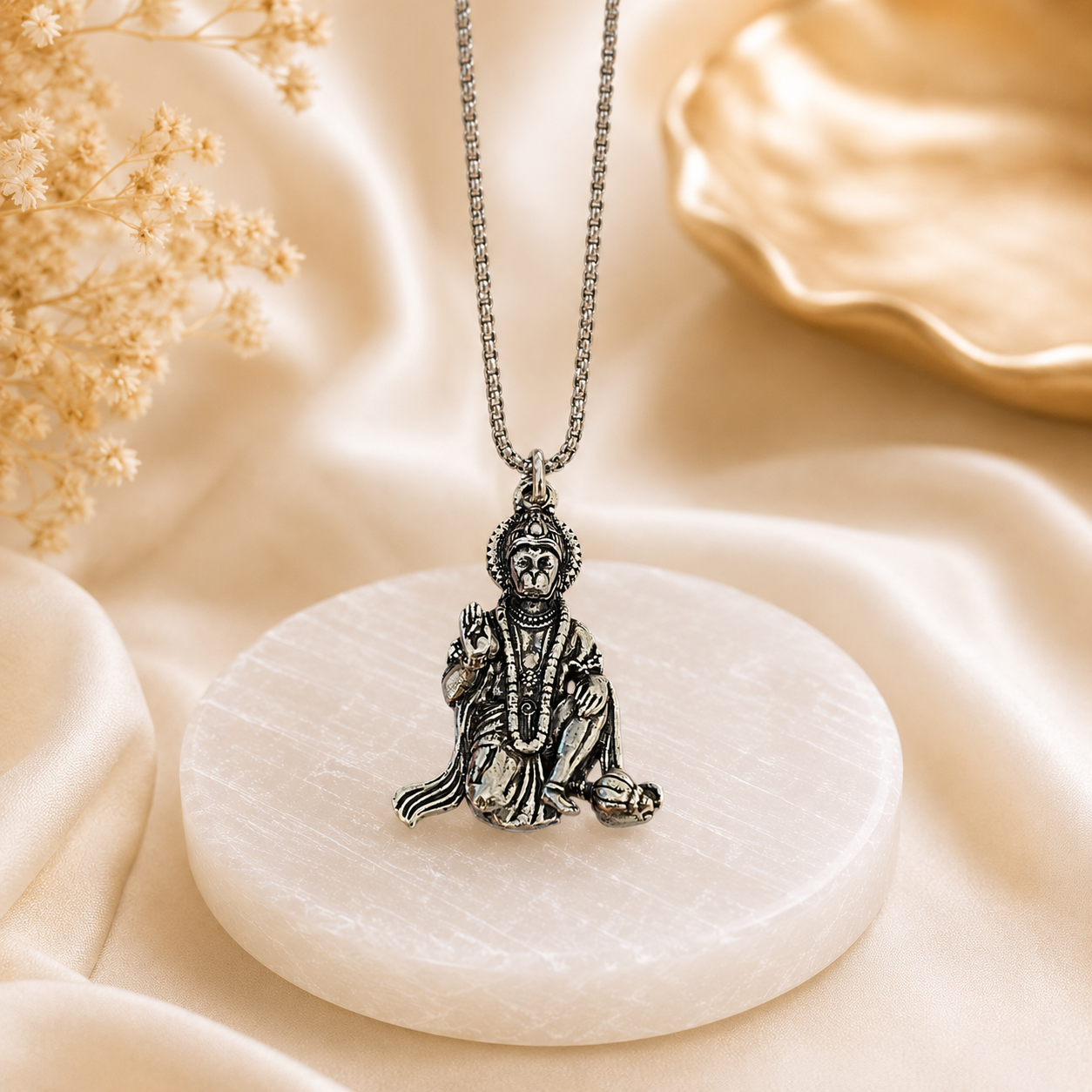 Bajrang Bali Locket with Chain — Silver Finish